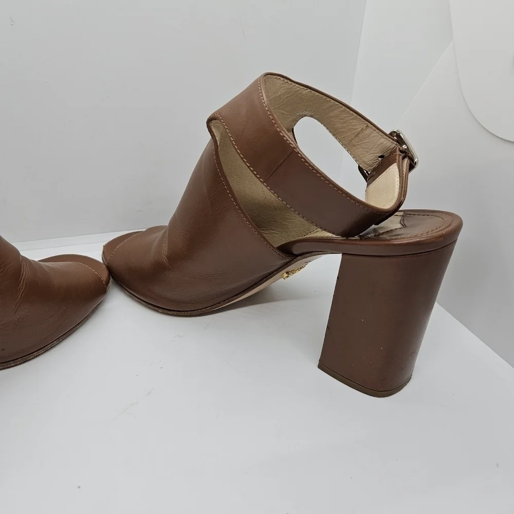 Prada brown leather peeptoe ankle wrap heel booties EU 38